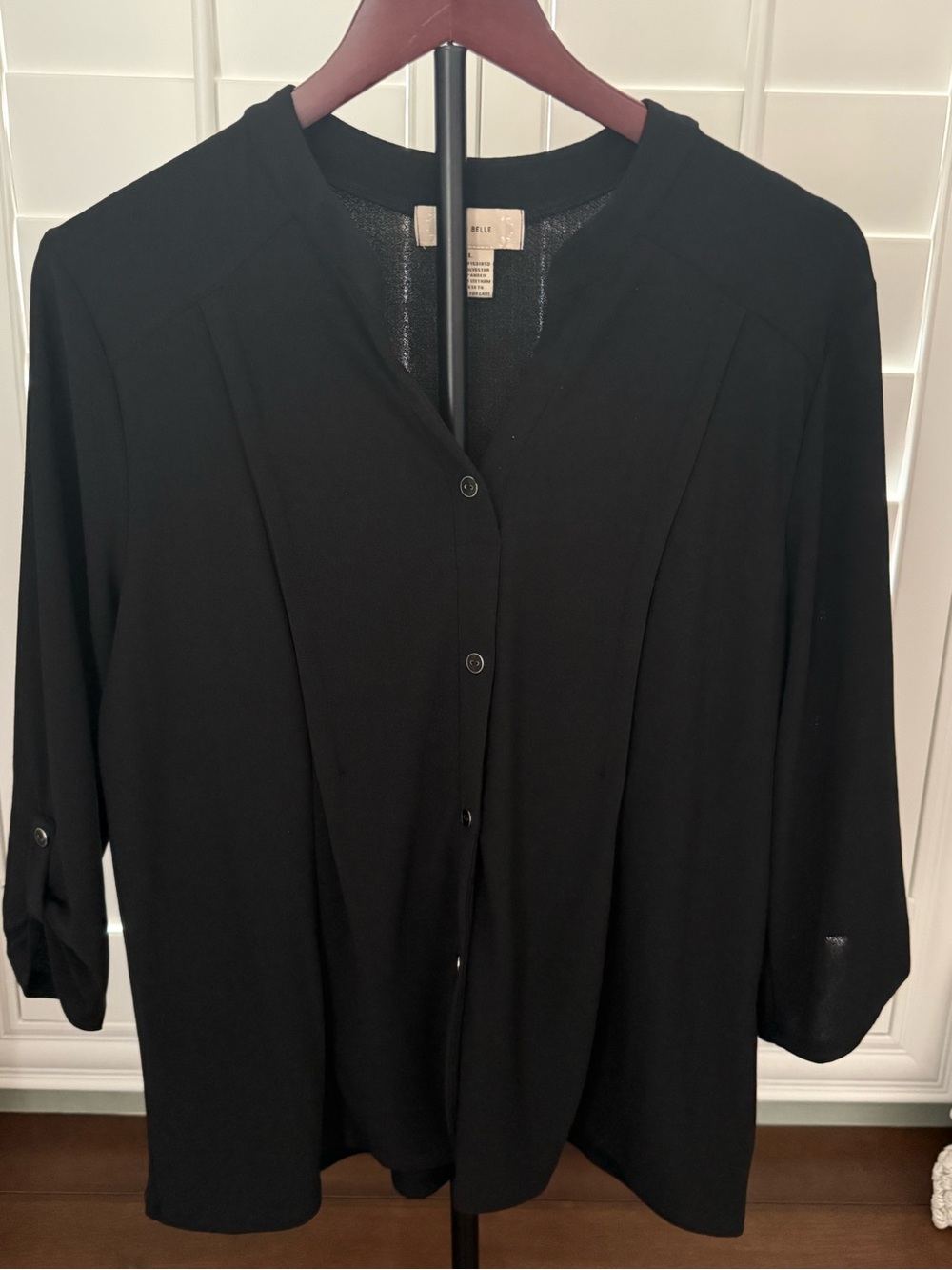 Diana Belle Black Button-Front V-Neck Blouse
